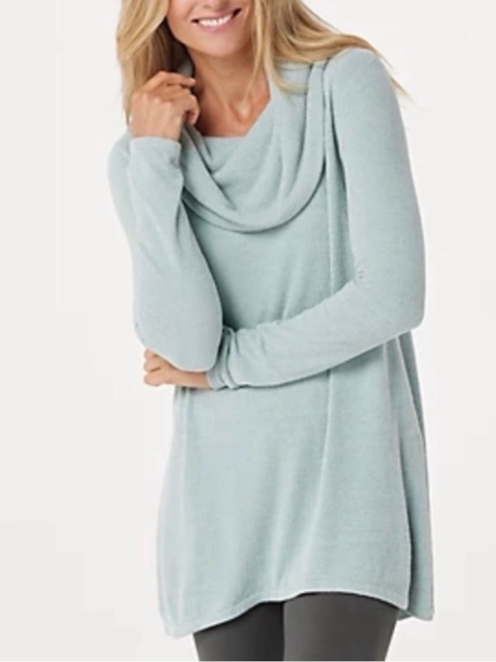 Barefoot Dreams CozyChic Ultralite Aqua Mist Cowl Neck Women's Tunic EUC
